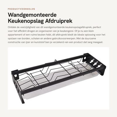 Dailygoods- Afdruiprek Hangend Groot - Afdruiprek met Lekbak - Afvoerhouder voor Tafelgerei - Keukenrek - Organizer - Inclusief Montageschema