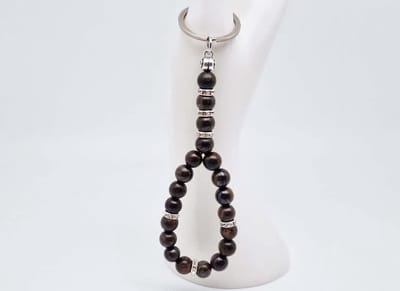 Handgemaakte Tasbih sleutelhanger van natuursteen "Bronzite" en metaal - diameter kralen 8mm - Aantal stenen 20 - Een mooi cadeau-idee en een bijzonder aandenken