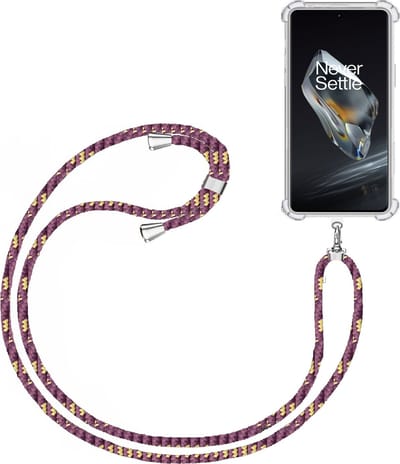Telefoonkoord + Hoesje Geschikt voor OnePlus 12 - Lengte Verstelbaar - Telefoonketting - Shock Proof Case - Paars