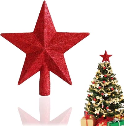glinsterende ster, feestelijke kerstdecoratie, kerstboompiek, ster voor boompiek, kerstbomen van elke maat (rood)
