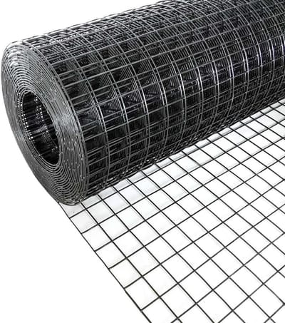 Volieregaas 25x25mm 1,50mm 100cm x 25m Zwart gecoat RVS.