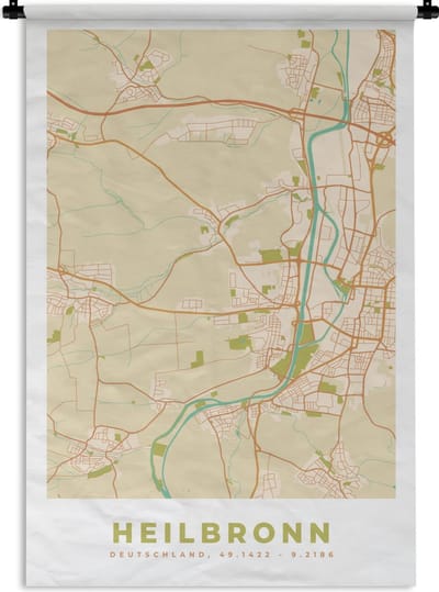 Wandkleed - Wanddoek - Heilbronn - Plattegrond - Vintage - Stadskaart - Kaart - 120x180 cm - Wandtapijt