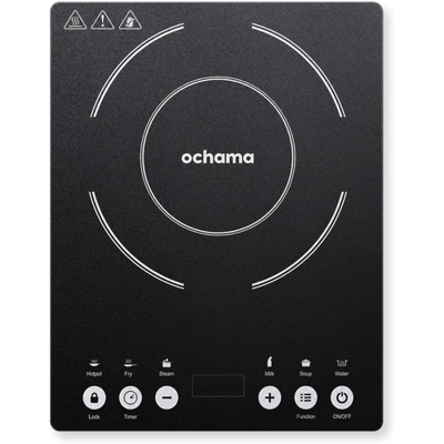 Ochama 2000 W inductiekookplaat met aanraakbediening, duurzaam glazen paneel, 10 vermogensstanden en 6 functies, elektrische kookplaat voor thuis
