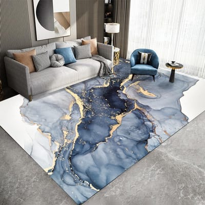 Marmeren Tapijt voor Woonkamer Scandinavisch Abstract Diepblauw Goud Vloerkleed Woonkamer Slaapkamer Bedmat Luxe Huisdecoratie Tapijt 120 x160cm