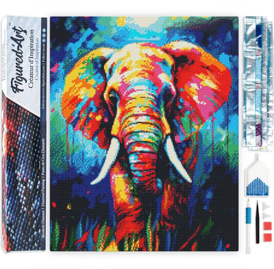Figured'Art Diamond Painting set Volwassenen 40x50 cm Kleurrijke Abstracte Olifant - 5D DIY Art full drill vierkante diamant - Opgerold canvas