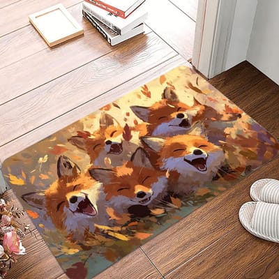 Magische Paddenstoel en Kleine Vos Deurmat Antislip Tapijt Huisdecoratie Tapijt Wasbaar Woonkamer Slaapkamer Keuken Vloermat 50x80cm