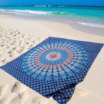 XL Strandkleed - groot strandlaken - 100% duurzaam katoen - zomer personeel cadeau - 240 x 210 - Extra groot strandlaken - tweepersoons strandkleed - Blauw/Bruin