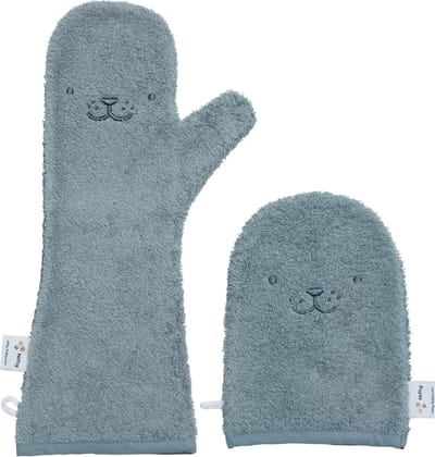 Voordeelset - Nifty - The Original Baby Shower Glove met washandje – baby douche handschoen voor beter grip op je baby bij het douchen - Lange washand met washandje - kraamcadeau - Blueberry Combi-deal
