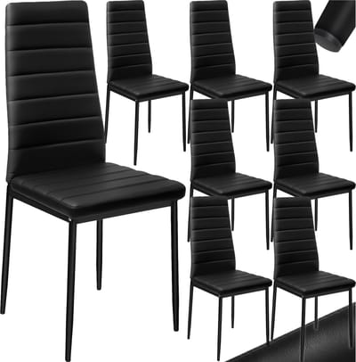 tectake® Set van eetkamerstoelen - Kunstleren stoelen met hoge rugleuning - Minimalistische, elegante stoel - Gering gewicht en eenvoudige montage - Afmetingen (LxBxH) 45 x 48 x 98,5 cm - Belastbaar tot 150 kg - Set van 8 - Zwart