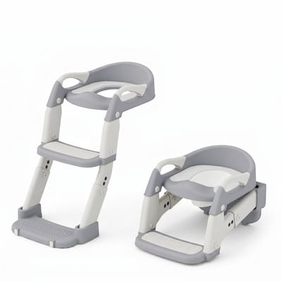 NordHaus Potty Trainingsstoel met Trapje - Toiletverkleiner Kinderen - WC Trainer - Opvouwbaar Antislip Ontwerp - Grijs 52-56 cm