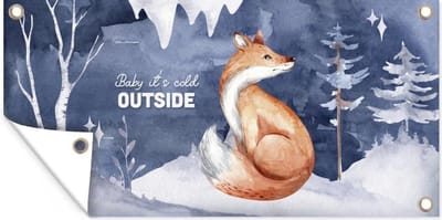 Tuinposter Vos - Winter - Sneeuw - 60x30 cm - Tuindoek