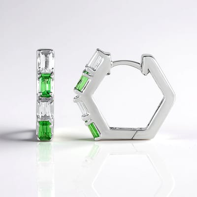 Cavill - 925 Sterling Zilver Oorbellen - Groene Tsavoriet 0,50 ct & Witte Topaas 0,53 ct - Baguette Slijpsel - Gerhodineerd - Elegante Luxe Design