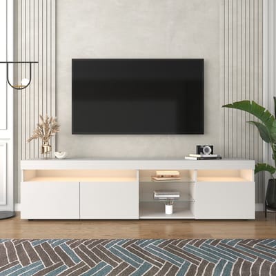 KOMHTOM Tv meubel voor TV's tot 55" verlicht paneel LED-verlichting voor de woonkamer Wit