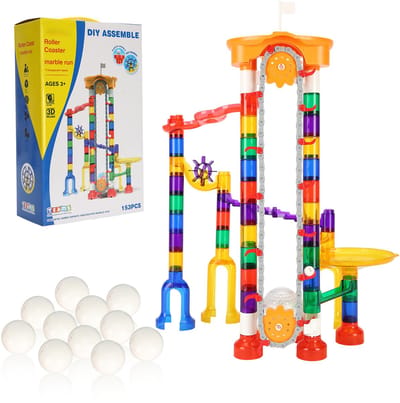 Knikkerbaan Set, 153-Delig met Gemotoriseerde lift, 30 Plastic Knikkers, Knikker Doolhof Bouwblok Hersenspel, Educatief STEM Racebaan Speelgoed voor Kinderen, Jongens en Meisjes vanaf 3 jaar