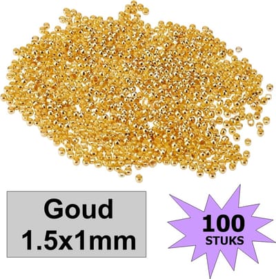 Fako Bijoux® - Knijpkralen - Knijp Kralen - Crimp Beads - Metaal - 1.5x1mm - 100 Stuks - Goudkleurig