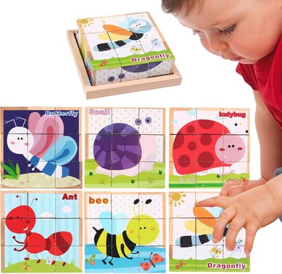 Houten Kubuspuzzel - Blokpuzzel Educatief - Cognitieve Ontwikkeling - Met Opbergbak - 10.5 cm - Niet gespecificeerd