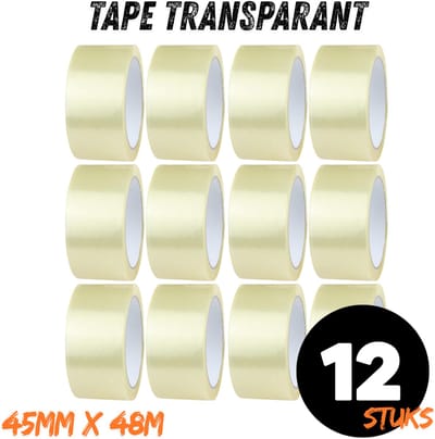 Transparante Tape 45mm x 48m – Verpakkingstape – 12 Rollen – Sterke Plakband voor Verpakken & Verzenden - Dozentape