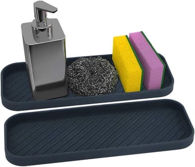 Keuken Organizer voor de Gootsteen - Silicone Houder voor Spons, Zeepdispenser en Scrubber - Set van 2, Zwart