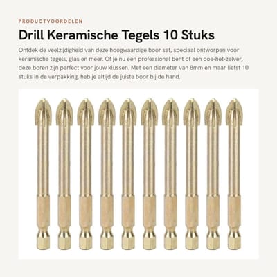 Dailygoods - Drill - Keramische Tegels - 10 Stuks 8mm - Harde Legering - Snelle Boorervaring - Geschikt voor Glas en Hout - 10 Stuks