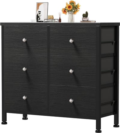 Dressoir met 6 lades - Ladekast Opberger - Slaapkamer Organisatie - Stoffen lades met klittenband - 315"B x 287"H - Zwart