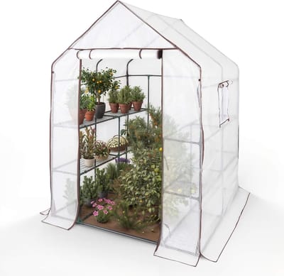 Foliekas met niveaus - Kweekkas tuin - Planten beschermen - Met ventilatieraam - 143 x 143 x 195 cm