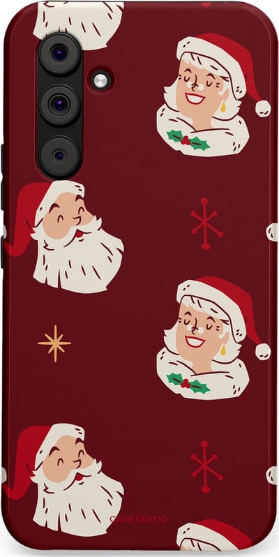 Casetastic hoesje geschikt voor Samsung Galaxy A54 (2023) 5G - Dubbellaagse bescherming - Mr. & Ms. Santa - Kerst - Fashion Case - Bordeaux Lichtgrijs Taupe