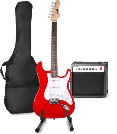 Elektrische gitaar met gitaar versterker - MAX Gigkit 4/4 - Perfect voor beginners - incl. gitaar standaard, gitaar stemapparaat, gitaartas en plectrum - Rood