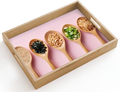 Dienblad hout 40x30 cm - Schootdienblad - Ingrediënten - Lepels - Hout - Roze - Borrelplank rechthoek - Plateau dienbladen