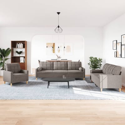 vidaXL - 3-delige - Loungeset - met - sierkussens - stof - taupe