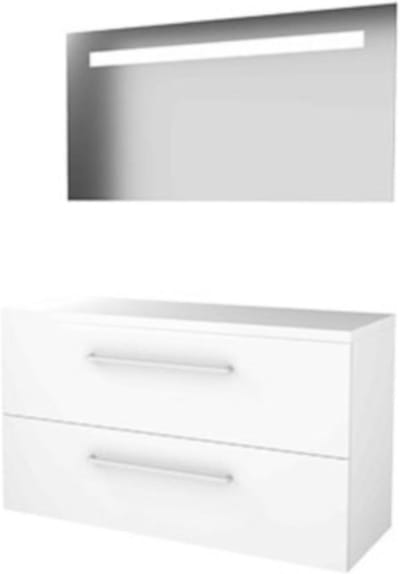 Basic-Line Economic 46 Badkamermeubelset - 120 x 46 cm - Met Grepen - 2 Lades - Wastafelblad - Spiegel met LED Verlichting - Ice White