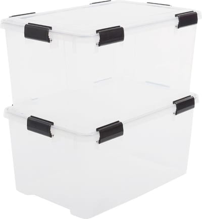 IRIS Airtight Opbergbox - 50L - Kunststof - Transparant/Zwart - Set van 2