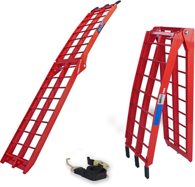 TRUTZHOLM 1 x opklapbare oprijplaat 180 cm draagvermogen 340 kg aluminium rode golfstaaf oprijplaat