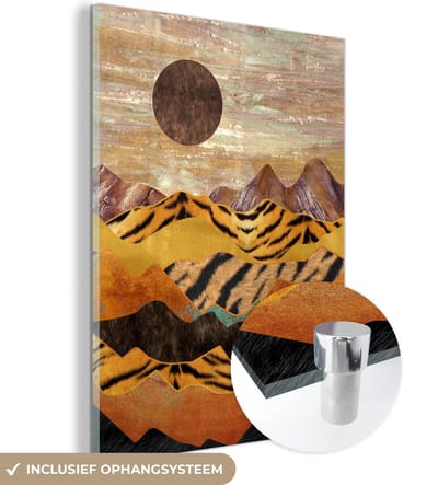 MuchoWow® Glasschilderij 30x40 cm - Schilderij acrylglas - Tijgerprint - Marmer - Goud - Foto op glas - Schilderijen