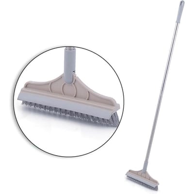 Brosse à récurer le sol avec manche long détachable Rotation à 120 degrés Éponge à récurer le sol de douche Ménage kaki