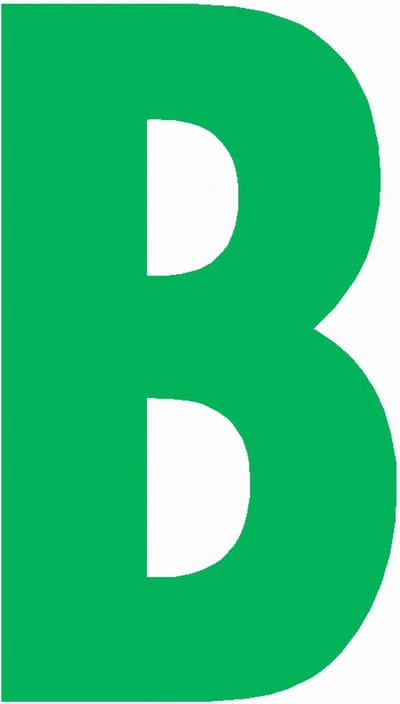 Lettersticker B 10x5cm, GROEN plakletter, huisnummer toevoeging, magazijnen, showrooms, tuincentra