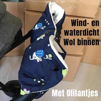 Allernieuwste.nl® Kinderwagen Handschoenen Handwarmer Buggy - Wollen Binnenzijde - Winddicht - Waterdicht - Gants de Poussette - Warme Handen Wanten - 2-in-1 - Olifantjes