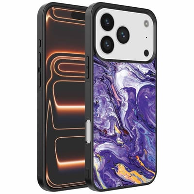 Geschikt voor iPhone 17 Pro Max Telefoonhoesje met Paars Goud Marmer Opdruk - TPU Backcover Case Purple Gold Marble Design - Paars Goud - Smartphonica geschikt voor iPhone 17 Pro Max