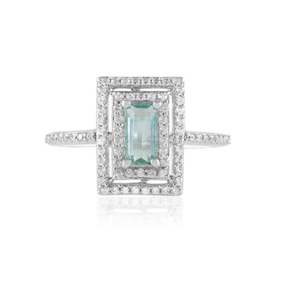 Cavill - Zilveren ring met Paraiba kleurige smaragd 0 511 ct & 76 Zirkonia 925 Sterling Zilver Platina Afwerking Modern Elegant Ringen