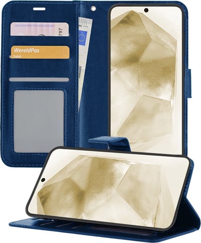 Hoesje - Met Pasjeshouder - Geschikt voor Samsung Galaxy A55 - Luxe Bookcase Portemonee - Flip Case - Kunstleer Book Case - Flipcase - Book Cover - Walletcase - Portemonneehoes - Telefoonhoesjes - Donkerblauw