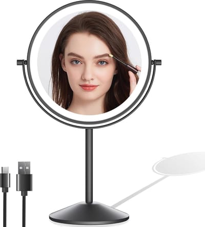 Verlichte Make-upspiegel met Dimbare LED en 360° Rotatie - 8 Inch Dubbelzijdig, Oplaadbaar en 3 Kleuren Verlichting