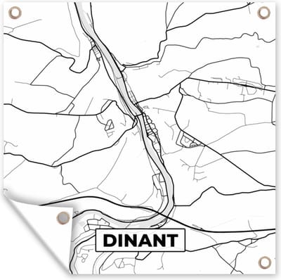 Tuin poster Kaart – Plattegrond – Stadskaart – Dinant – België – Zwart Wit - 200x200 cm - Tuindoek