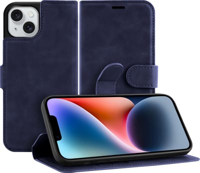 Just in Case hoesje geschikt voor iPhone 14 Hoesje met Pasjeshouder - Premium Bookcase - Blauw
