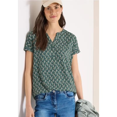 Blouse met gespleten hals en minimale print