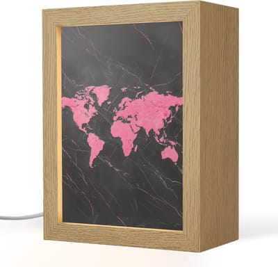 Tafellamp 15x20 cm - LED lamp - Wereldkaart - Roze - Marmer - Decoratieve tafellampen - Dimbaar - Tafellampje slaapkamer - Woonkamer binnen
