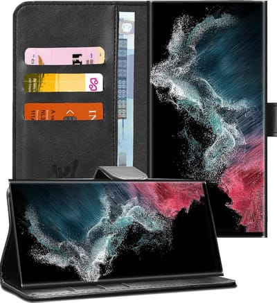Hoesje geschikt voor Samsung Galaxy S22 Ultra - Book Case Kunstleer Wallet Cover Portemonnee Pasjeshouder Hoes Zwart