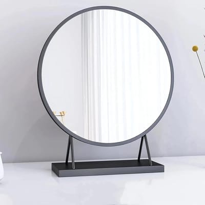 Tafelspiegel Rond - Make-up spiegel - Dagelijks Gebruik - Stevige Houten Basis - Vrijstaand Model - Zwart