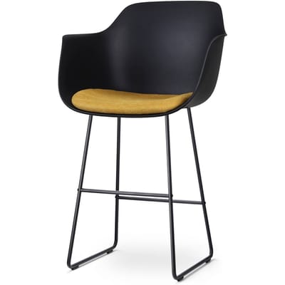 Nolon Nino-Liz Barkruk Zwart met Okergeel Zitkussen - Armleuning - Kunststof - Zwart Onderstel - 75 cm - Barstoel met Rugleuning