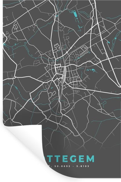 Muurstickers - Sticker Folie - België – Zottegem – Stadskaart – Kaart – Blauw – Plattegrond - 20x30 cm - Plakfolie - Muurstickers Kinderkamer - Zelfklevend Behang - Zelfklevend behangpapier - Stickerfolie