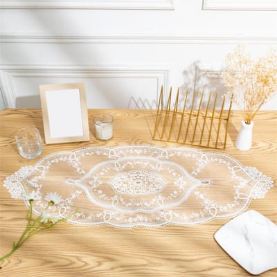 Elegante Ovale Tafelkleed met Kanten Borduurwerk en Vintage Bloemenpatroon voor Bruiloft, Feest en Diner - 42 x 180 cm Decoratie