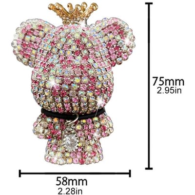 Auto Luchtverfrisser voor Ventilatie Decoratie Bling Strass Beer met Clip en Geurtablet Auto roze